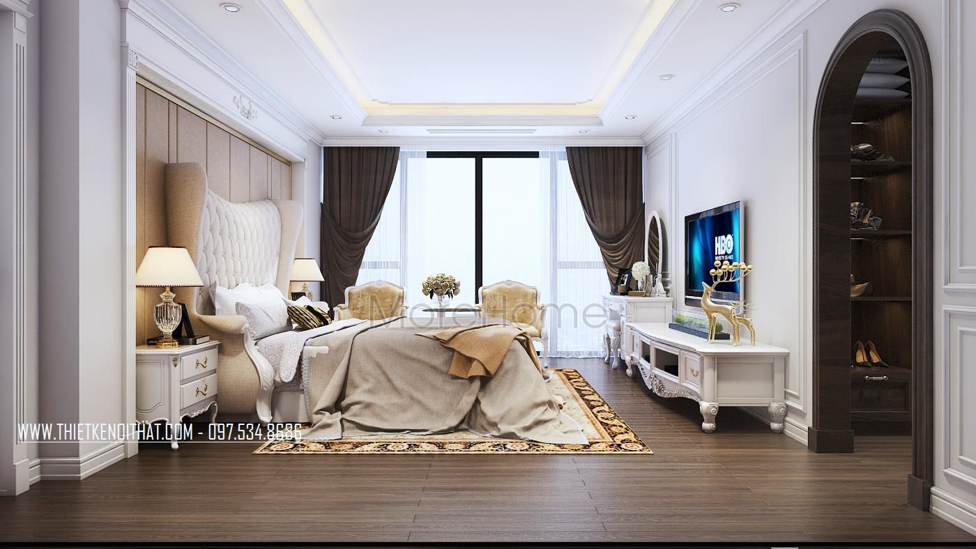 Thiết kế nội thất phòng ngủ master căn hộ Duplex Hapulico